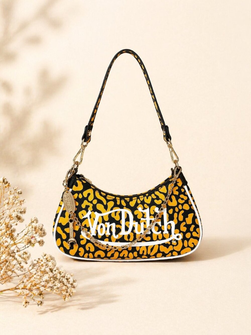 Von Dutch Yellow Leopard‑Print Shoulder Bag (NWT) — MSRP $99